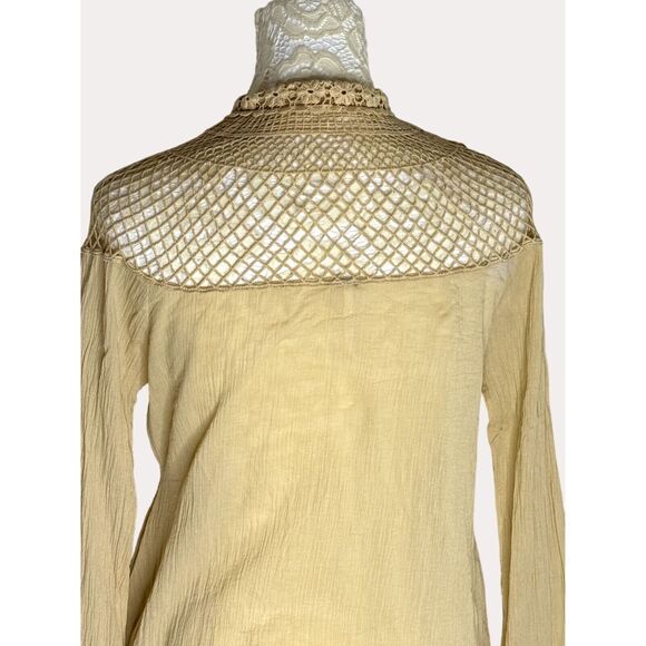 Free People The Island Crochet Lace High Neck Blouse Top Natural XS bv - Picture 9 of 11